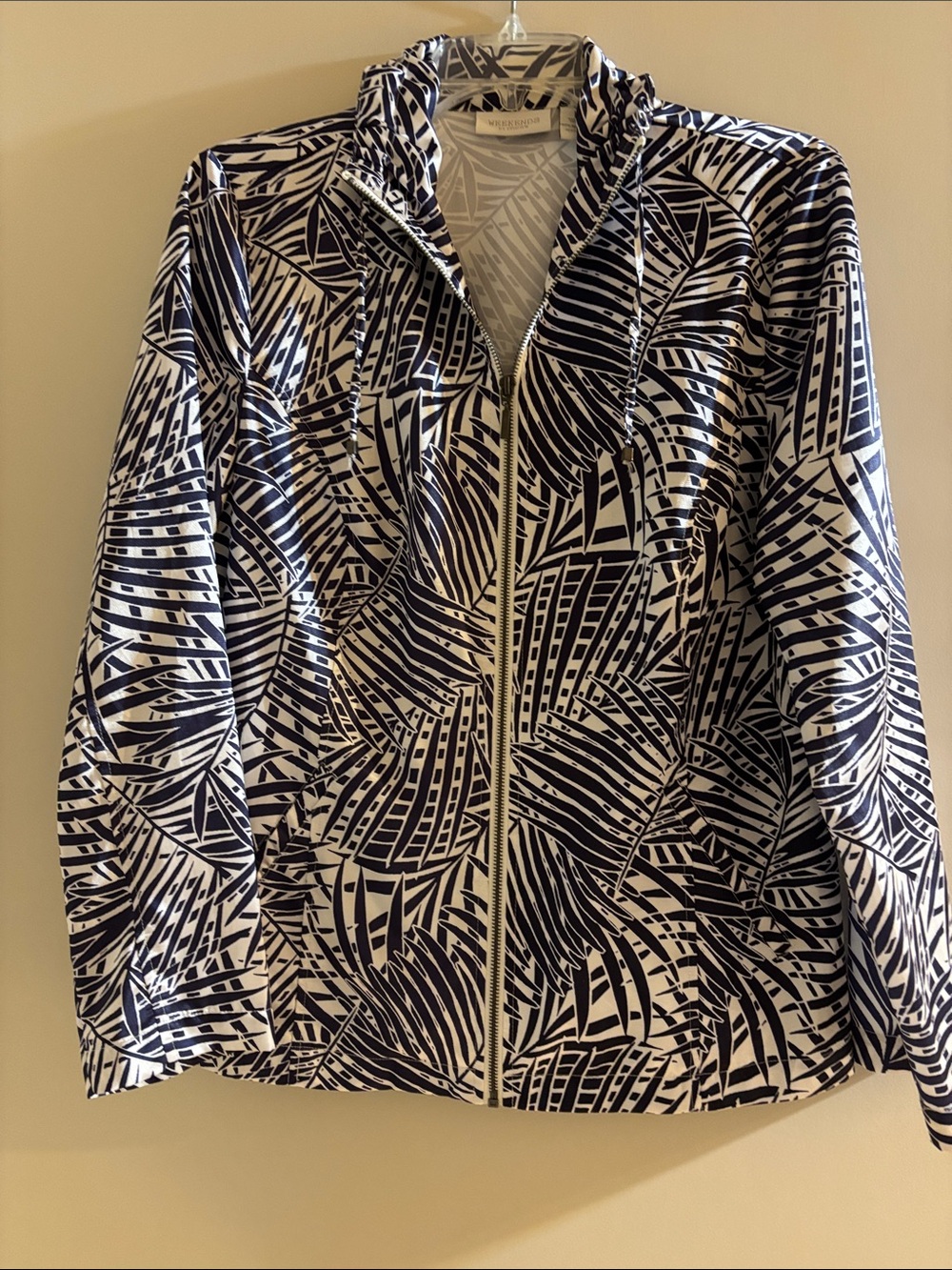 CHICO’s Navy and White Leaf-Print Zip Jacket